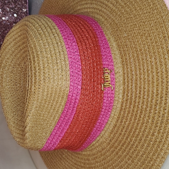 🎉HP🎉 Juicy Couture ❤️💖NWT💖❤️ Natural Straw Fedora Hot Pink & Red Stripe!❤️💖 - Picture 13 of 14